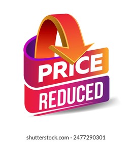 Price Reduced symbol. Business and price reduction concept. Price Reduced on a white background. Creatively designed message with down arrow. Price Reduced, catchy banner for a website.