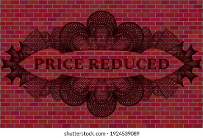 Price Reduced text inside Guilloche brick stone wall emblem. Tiles delicate background. Illustration. 