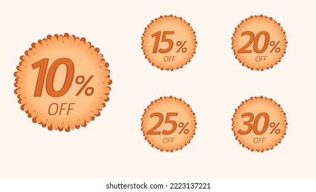 Juego de Reducción de Precios. 10, 15, 20, 25 y 30% de descuento en vectores con forma de hoja. Colores otoñales.