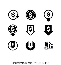 Price reduction simple flat icon set vector illustration. Cost reduction icon set