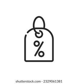 Icono de etiqueta de reducción de precios. Signo de descuento editable lineal vectorial, ventas y compras económicas. Ilustración comercial para conceptos comerciales y minoristas. 