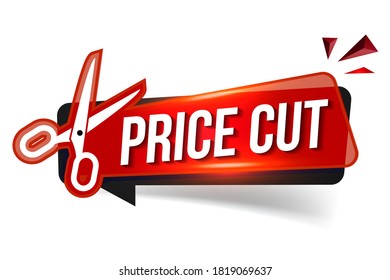 Price reduction. Vector illustration of sale and discount with scissors. Price reduction red banner design.
