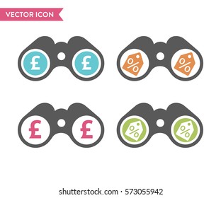 Price Search Binocular Icon Concept. 