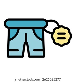 Price shorts icon outline vector. Tag sale. Label discount color flat