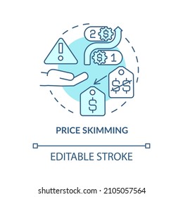 Price skimming turquoise concept icon. Set high price for high demand product abstract idea thin line illustration. Isolated outline drawing. Editable stroke. Roboto-Medium, Myriad Pro-Bold fonts used