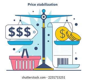 Price stabilization as a inflation expectations cycle part. Economics crisis and value of money decline implications. Flat vector illustration