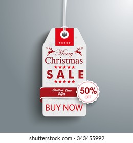 Price sticker with emblem for the christmas sale on the gray background. Eps 10 vector file.