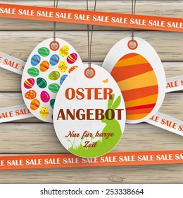 Price sticker with german text "Oster Angebot" and "Nur fuer kurze Zeit", translate "Easter Offer" and "limited time only".. Eps 10 vector file.