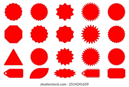 Price sticker set red sunburst badge icon sale special offer discount price tag promotional badges shopping labels red stickers