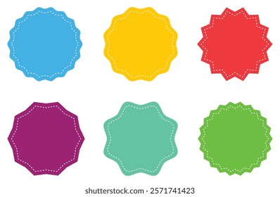 Price sticker set, sale or discount sticker, sunburst badges icon. Special offer price tag. Starburst promotional badge shopping labels different color. Vector illustration.