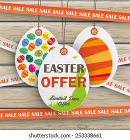 Price stickers on the wooden background. Eps 10 vector file.