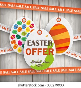 Price stickers on the wooden background. Eps 10 vector file.