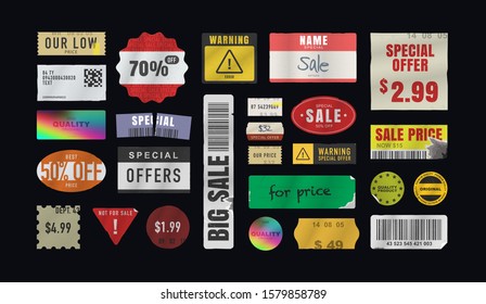 Price stickers. Peeled Paper Stickers. Price Tag. Vector illustration