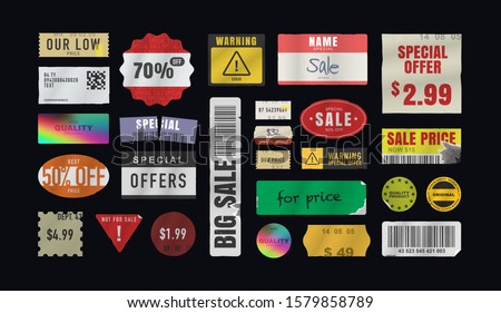 Price stickers. Peeled Paper Stickers. Price Tag. Vector illustration