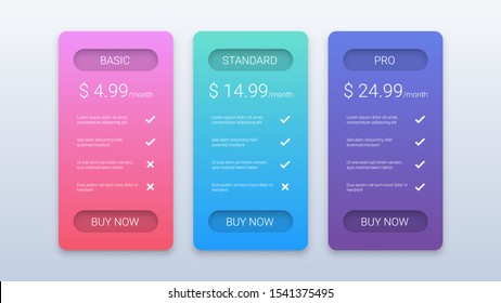 Price Table Business Template with Three Options on White Background