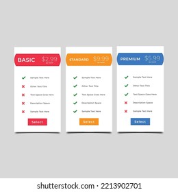 Price table concept in realistic neumorphism Vector pricing table in flat design style for websites and applications.
