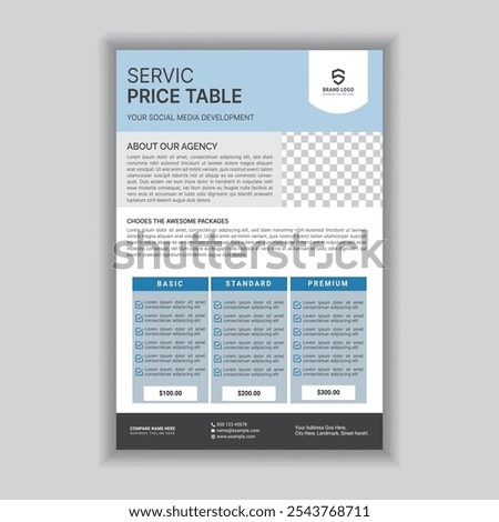 Price Table Flyer Design Vector Template