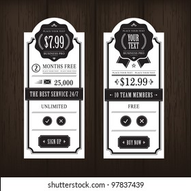 Price Table Vintage Web And Print Design On Wooden Background