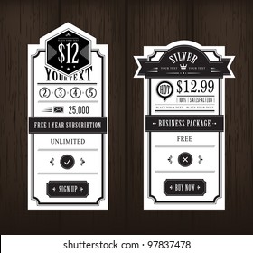 Price table vintage web and print design on wooden background