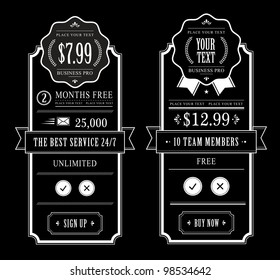 Price table vintage web and print design