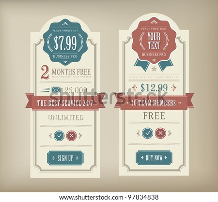 Price table vintage web and print element