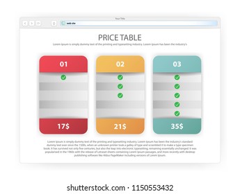 Price table for website. 3d design