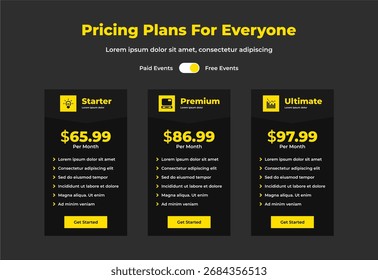 Price table for websites and applications