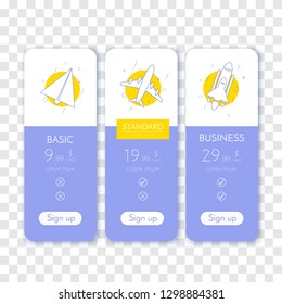 Price table for websites and applications. Chart infographic of pricing. Vector 