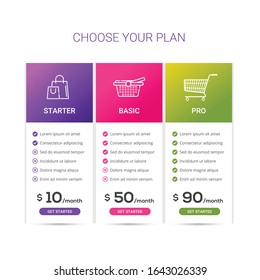 Price Table For Websites And Applications, Creative vector illustration of business plans web comparison pricing table isolated on transparent background. Art design modern banner list.