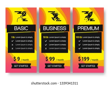 Price table for websites and applications. Template of tariffs. Vector illustration