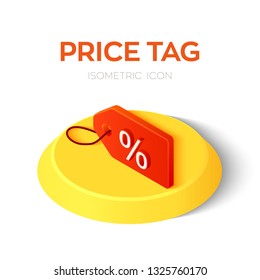Price tag. 3D Isometric tag sign. Price tag label with percent sign. Created For Mobile, Web, Decor, Print Products, Application. Perfect for web design, banner and presentation. Vector Illustration.
