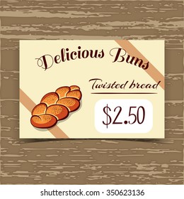 Price tag for bakery or cafe with hand drawn bun. Vector illustration.