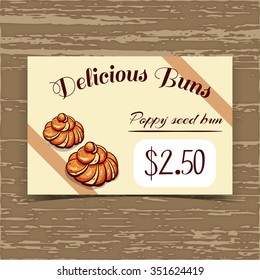 Price tag for bakery or cafe with hand drawn buns. Vector illustration.