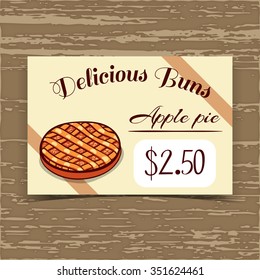 Price tag for bakery or cafe with hand drawn pie. Vector illustration.