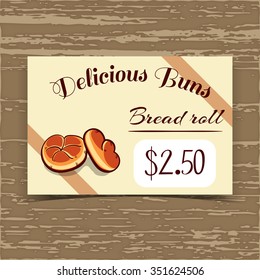 Price tag for bakery or cafe with hand drawn rolls. Vector illustration.