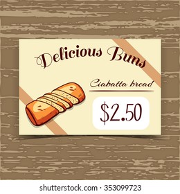 Price tag for bakery or cafe with hand drawn bread. Vector illustration.