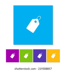Price tag black icon. Vector illustration. Orange, purple, magenta, violet, yellow, green and blue color buttons