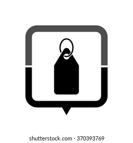 Price tag - black vector icon; map pointer;  message bubble