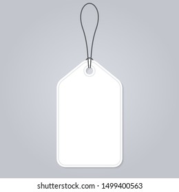 Price tag blank. White hanging empty label with rope. Vector illustration. 