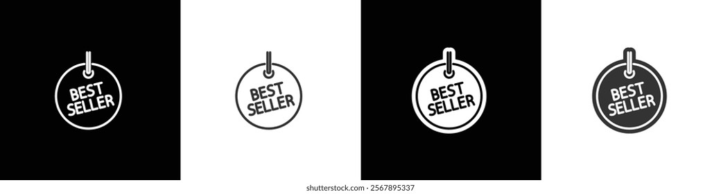 Price tag with a circular shape and the words best seller, Price tag vector illustration in black white and transparent background.Eps10