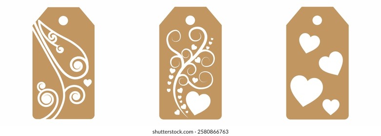 Price tag collection. Blank cardboard price tags. Retail product sticker elements with deal, hot price. Set of sale tags and labels. Set of gift or price tags shapes with hearts and love. EPS10