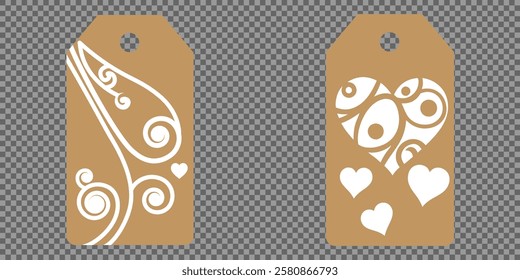 Price tag collection. Blank cardboard price tags. Retail product sticker elements with deal, hot price. Set of sale tags and labels. Set of gift or price tags shapes with hearts and love. EPS10