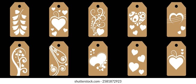 Price tag collection. Blank cardboard price tags. Retail product sticker elements with deal, hot price. Set of sale tags and labels. Set of gift or price tags shapes with hearts and love. EPS10