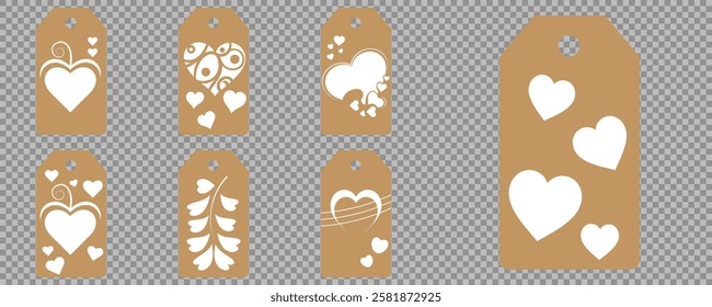 Price tag collection. Blank cardboard price tags. Retail product sticker elements with deal, hot price. Set of sale tags and labels. Set of gift or price tags shapes with hearts and love. EPS10