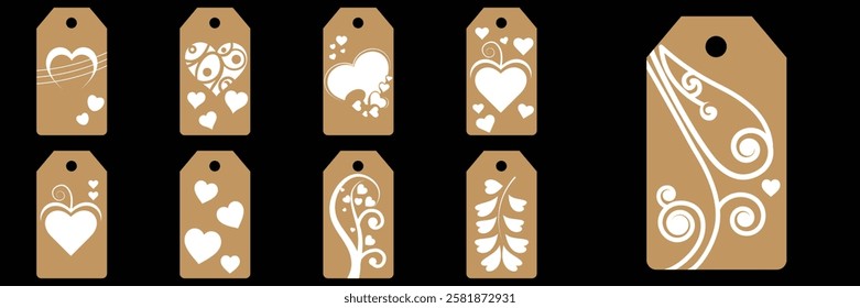 Price tag collection. Blank cardboard price tags. Retail product sticker elements with deal, hot price. Set of sale tags and labels. Set of gift or price tags shapes with hearts and love. EPS10