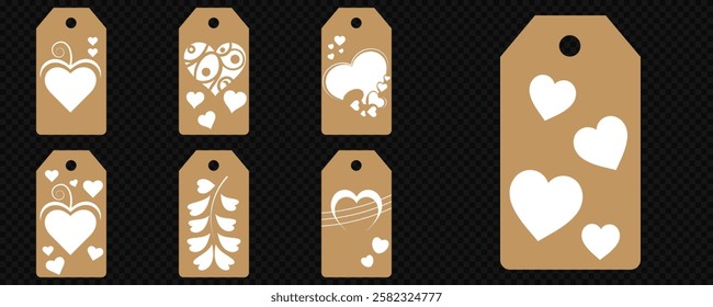Price tag collection. Blank cardboard price tags. Retail product sticker elements with deal, hot price. Set of sale tags and labels. Set of gift or price tags shapes with hearts and love. EPS10