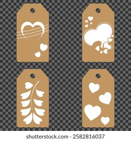 Price tag collection. Blank cardboard price tags. Retail product sticker elements with deal, hot price. Set of sale tags and labels. Set of gift or price tags shapes with hearts and love. EPS10