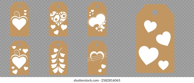 Price tag collection. Blank cardboard price tags. Retail product sticker elements with deal, hot price. Set of sale tags and labels. Set of gift or price tags shapes with hearts and love. EPS10