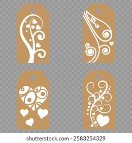 Price tag collection. Blank cardboard price tags. Retail product sticker elements with deal, hot price. Set of sale tags and labels. Set of gift or price tags shapes with hearts and love. EPS10