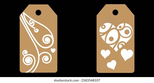 Price tag collection. Blank cardboard price tags. Retail product sticker elements with deal, hot price. Set of sale tags and labels. Set of gift or price tags shapes with hearts and love. EPS10